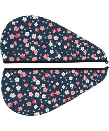Hair Towel Wrap | Quick Drying Towel Turban with Button - Cherry Blossoms Design - Buy Online on GoSupps.com