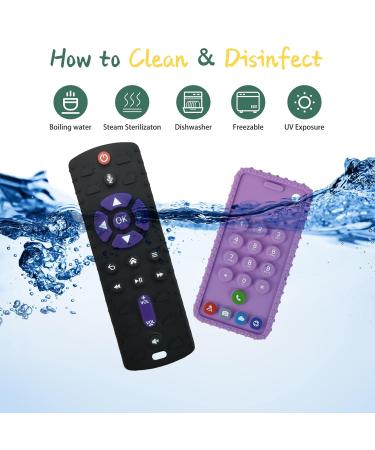 2 Pack TV Remote & Mobile Phone Teething Toys for Babies 6-24 Months - BPA Free Silicone Chew Toy Set for Boys & Girls - Soothe Gums & Provide Relief - Black+Purple - Buy Online on GoSupps.com