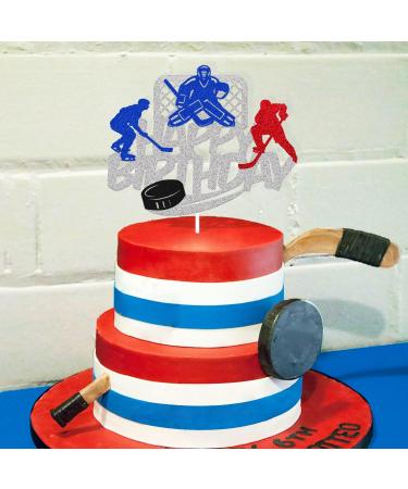 Ice Hockey Cake Topper Happy Birthday Sign Cake Decorations Puck Theme for Kids Girl Boy Man Women Birthday Party Supplies Sliver Glitter Double Sided - Buy Online on GoSupps.com