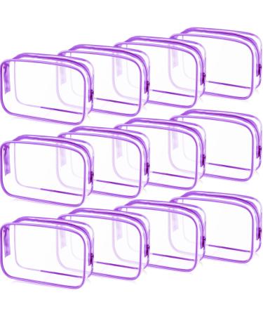 12 Pieces Clear Cosmetics Bag PVC Zippered Clear Toiletry Carry Pouch Portable Cosmetic Makeup Bag Waterproof Makeup Bag Vinyl Plastic Organizer Case for Vacation Bathroom(Purple,Medium) Medium Purple