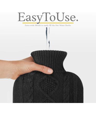 Premium Soft Knitted Cover Hot Water Bottle - 1.8l Large Capacity for Pain Relief and Cosy Nights - Great Gift for Women (Black) - Buy Online on GoSupps.com