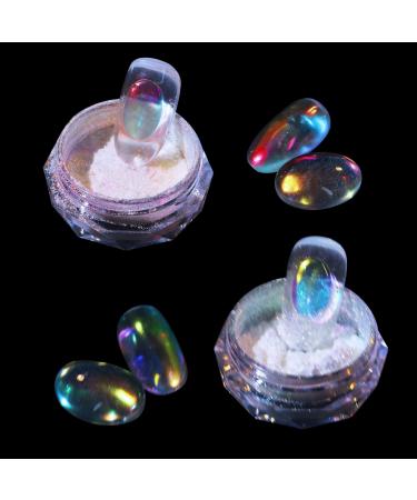 2 jar nail powder set aurora nail powder mermaid dazzling powder nails and sponge stick glazed donut glitter powder nails mirror effect glitter nail art powder for DIY accessories (04+05)