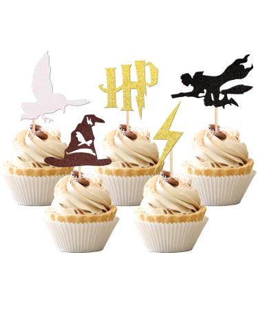 30 PCS Magical Wizard Cupcake Toppers Harry P Inspired Cupcake Picks HP Theme Baby Shower Kids Birthday Party Cake Decoratiosn Supplies Multi