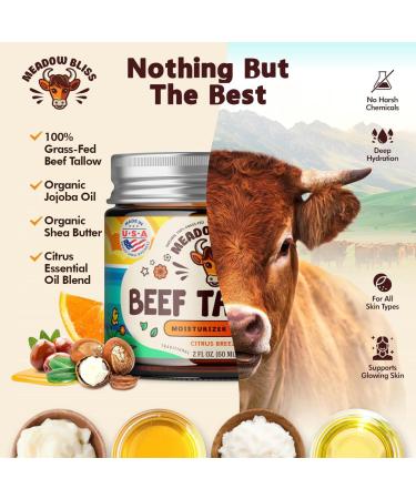 Beef Tallow for Skin - Moisturizer Cream - 100% Grass Fed - Whipped Beef Tallow - Organic Jojoba Oil - Organic Shea Butter - Supports Eczema, Rosacea+ - Made in USA - Citrus Breeze - 2 oz Citrus Breeze 2 Fl Oz (Pack of 1) - Buy Online on GoSupps.com