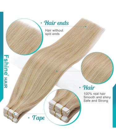 FSHINE Real Hair Tape-In Extensions 40cm Gold Blonde Highlights - 20 Pieces Human Hair #16P22 - Buy Online on GoSupps.com