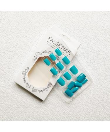 Buy Square Press on Nails - Short Cyan False Nails Glossy Full Cover Acrylic for Women & Girls 24Pcs DIY Manicure - Buy Online on GoSupps.com