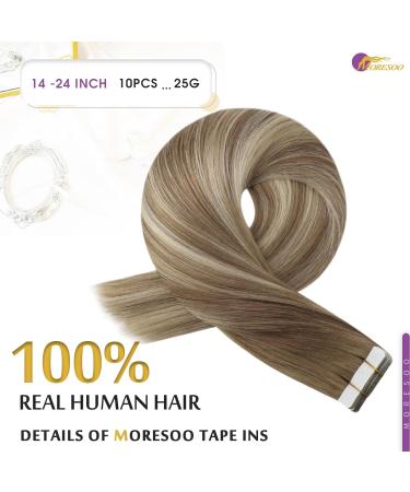 Moresoo Invisible Tape In Extensions - Real Human Hair Light Brown to Mid-Blonde 45 cm 10 Pieces (#8/22) - Premium Adhesive Hair Extensions - Buy Online on GoSupps.com