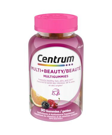 Centrum MultiGummies Multi+Beauty Multivitamin Gummies Hair Skin & Nails Vitamins for Men & Women Cherry Berry and Orange Flavours 90 Gummies (Packaging May Vary)