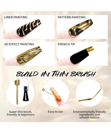 U-Shinein Metallic Painting Gel Nail Art 3D Mirror Effect Gel Nail Polish Painted Drawing Gel Build in Thin Brush Soak Off Gel for Salon Home DIY Manicure Gold - Buy Online on GoSupps.com
