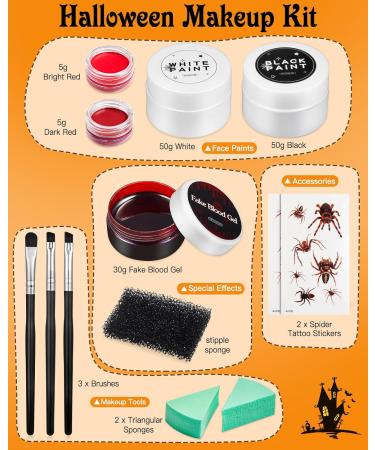Lictin Halloween Clown Makeup Kit - 13 Pcs Face Body Paint Set with Fake Blood Gel, Brushes & Sponges - Perfect for Adults SFX Joker Zombie Vampire Skeleton Looks - Buy Online on GoSupps.com