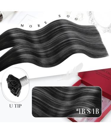 Moresoo Real Hair Bonding Extensions 60cm - Black & Silver Ombre U-Tip Keratin Hot Fusion - 1g/S 50g #1b/Silver - Buy Online on GoSupps.com