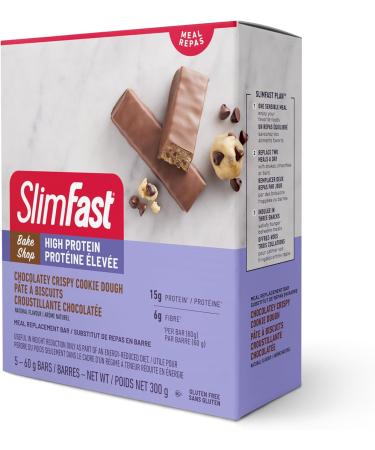 Case of 12 Boxes of Slimfast Bake Shop Meal Replacement Bars with 15g of Protein & 5g Fiber 5 - 60g Bars per box and 12 Boxes per case 60 Bars Total Chocolatey Crispy Cookie Dough Bar - Buy Online on GoSupps.com