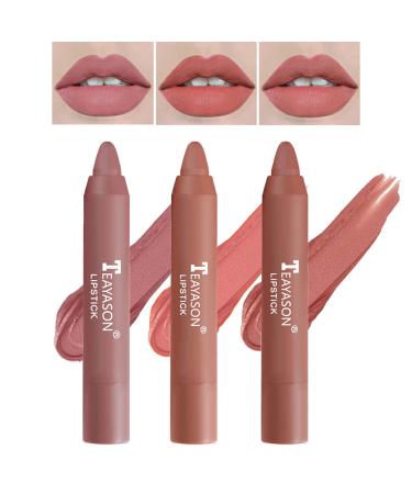 BKPPLZP 3 Pcs Matte Nude Lipstick Set Lip Crayon Lipstick for Women Velvet Smooth Lip Gloss Stain Non-Stick Cup Lip Stick Moisturing Long Lasting Waterproof Lipstick Lip Makeup(Set B)