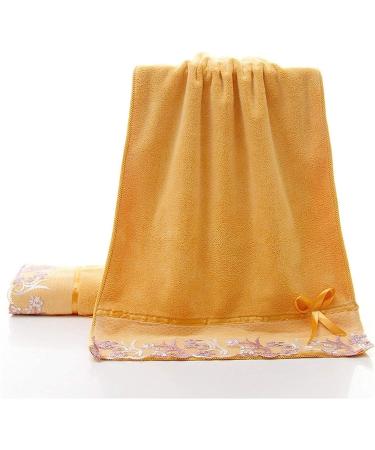 Lace Edge Embroidered Bath Towel Set - Super Absorbent Fiber - Yellow - 3 Piece Set - Buy Online on GoSupps.com