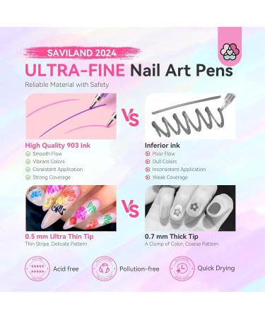 SAVILAND Nail Art Pens Set - 12 Colors 0.5MM Quick Drying Acrylic Nail Polish Markers for DIY Nail Art Design & Graffiti - Buy Online on GoSupps.com