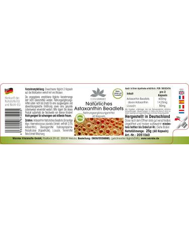 60 Astaxanthin Beadlets Capsules | Microencapsulated | No Magnesium Stearate | HERBADIREKT by Warnke Vitalstoffe - Buy Online on GoSupps.com
