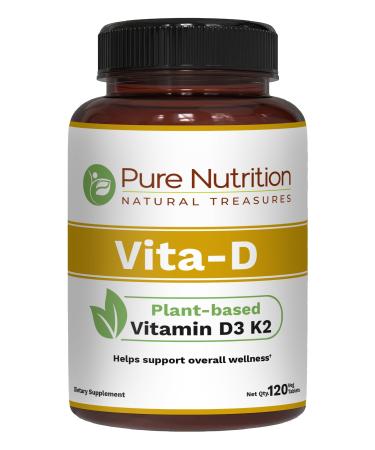 Pure Nutrition Vita D3 K2 - Plant Based Vitamin D3 K2 Supplement | 120 Tabs | Vitamin D3 6000 IU | Vitamin K2 as MK7 100mcg | Vitamin K2 D3 | Non GMO |