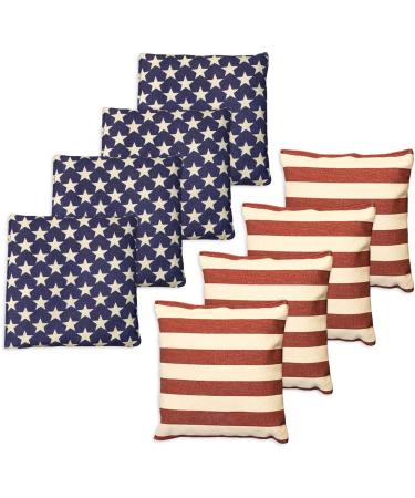 Punchau All Weather Cornhole Bean Bags - Set of 8 Bags for Corn Hole Toss Game - Regulation Size & Weight "Stars & Stripes - Vintage"