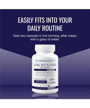 Approved Science Hair, Skin and Nails - Support Supplement - Biotin, Collagen, Vitamin B Complex, Silica, BioPerine - 360 Capsules - 6 Month Supply - Buy Online on GoSupps.com