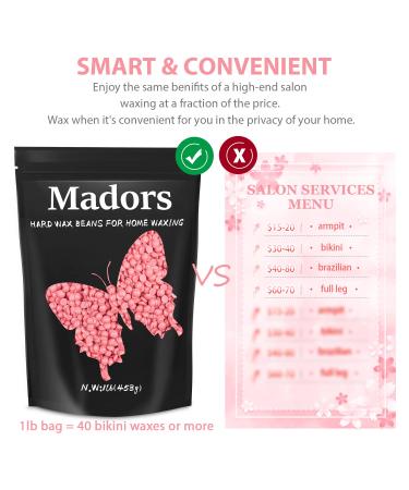 Madors 1lb Hard Wax Beads Kit with Applicator Sticks - Hair Removal Wax Beans for Full Body - Pink Wax Melt Warmer - Buy Online on GoSupps.com