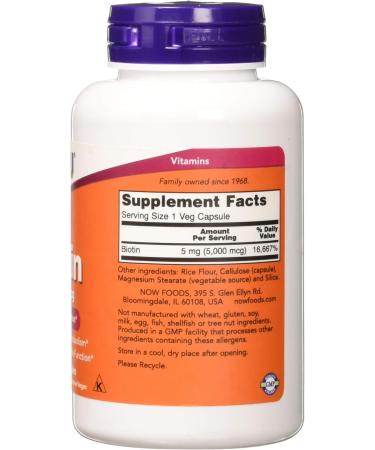 Now Foods Biotin 5mg Vegetarian Capsules - 120 Count - Buy Online on GoSupps.com