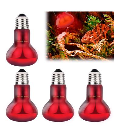 Reptiles red light lamp 4 pieces of red light lamp pear 100W reptiles heat lamp pear E27 base red light lamp animals heat ramp terrarium for ide turtles snakes beard dragons spiders