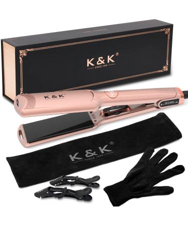 K&K Hair Straightener for Hair Professional 1.5 Inch Flat Iron 3D Floating Titanium Ceramic PTC Fast Heated Automatic Adjustable 50F-450F 60min Auto -Off 1.5 Inch Rose Gold
