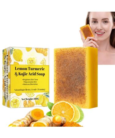 Kojic Acid Soap Turmeric Soap Bar Lemon Turmeric Kojic Acid Soap Bar for Acne Fine Lines Kojic Acid Soap Original for Deep Cleansing Turmeric Brightening Soap Smooth Skin Dark Spot Corrector Remover