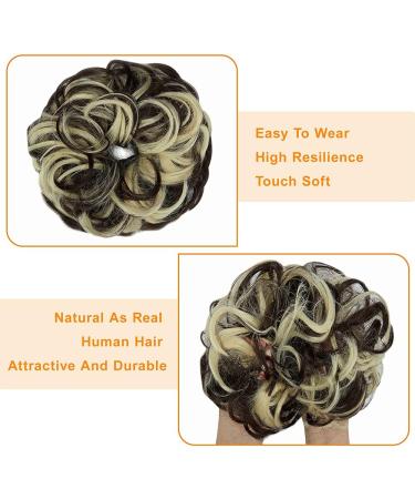 Messy Bun Hair Piece Scrunchies - Dark Brown Mix Bleach Blonde (2 PCS) | Curly Wavy Updo Hair Extension Chignon Ponytail Accessories for Women and Girls - Buy Online on GoSupps.com