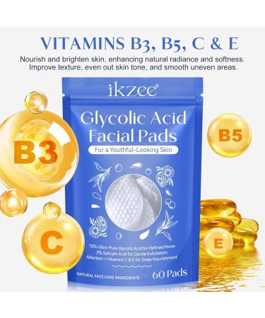 Glycolic Acid Peel Pads - 10% Glycolic & 2% Salicylic Acid Face & Body Cleansing Pads with Vitamins B3 C E Green Tea Calendula - 60 Count - Buy Online on GoSupps.com