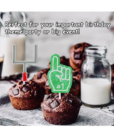 Dessert Cupcake Topper Rugby Ball Super Bowl Touchdown Sport Game Day Theme Decor Supplies Men Boys Happy Birthday Party Decorations set 18pcs Glitter - Buy Online on GoSupps.com