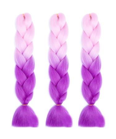 LDMY Ombre Pink to Purple Jumbo Braiding Hair Extensions - 24 Inch 6pcs Pack Synthetic Jumbo Braids for Women - Buy Online on GoSupps.com