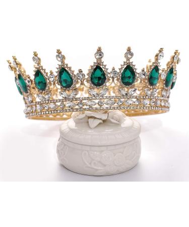 FORSEVEN Queen Crown Rhinestone Wedding Tiara | Crystal Bridal Princess Crown for Women - Gold and Green | Costume Party Hair Accessory - Buy Online on GoSupps.com