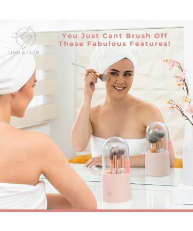 Lush and Glam Bell Jar Makeup Brush Holder | Dustproof Cosmetic Display Case with Lid and 500 Pearls | Lotus Pink Makeup Organizer for Vanity and Bathroom - Buy Online on GoSupps.com