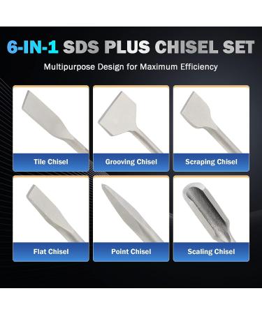 ZELCAN Chisel Set with SDS Plus Shanks  6pc Masonry Concrete Drill Bit Set  Tile Grooving Scraping Flat Point Scaling Chisels 40Cr Steel Rotary Hammer Drill Tool Kit SDS Plus Bits for Home Improvement - Buy Online on GoSupps.com