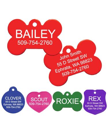 GoTags Pet ID Personalized Pet Tags for Dogs and Cats. Front & Backside Engraving. Various Shapes, Colors and Sizes. Anodized Aluminum. Regular Dog Bone