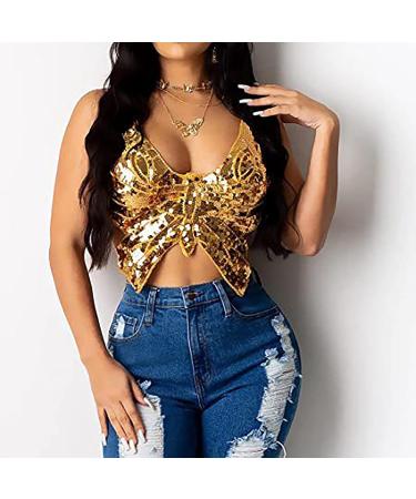 Shop Glamorous Sequin Butterfly Crop Top - Belly Dance & Rave Wear | Backless Metallic Sleeveless Top - Buy Online on GoSupps.com