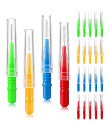 24 pieces interdental brushes brush the mouth hygiene gap toothpick mini dental floss brushes with lid for braces tooth cleaning 0.8 mm 4 colors