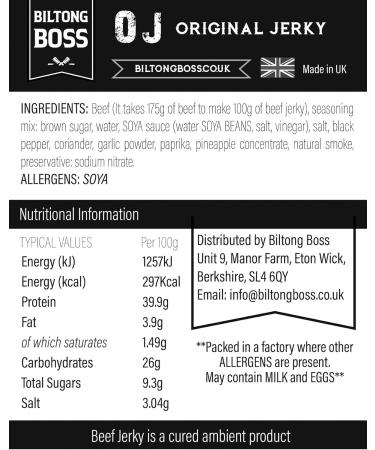 Biltong Boss Original Beef Jerky - Lean Cuts, High Protein Snack, Gluten-Free, Paleo, Keto, Atkins Diet Friendly, Post-Workout Fuel - 100g - Buy Online on GoSupps.com