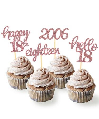 24 pieces glitter 18th birthday cupcake topper birthday decoration 18 from 2006 for 18th birthday boy 18 birthday party accessories party decoration cake decoration (rose gold)