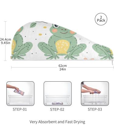 Frogs Flowers Hair Towel 2 Pack - Super Absorbent Quick Dry Hair Turbans for Women & Girls - Buy Online on GoSupps.com