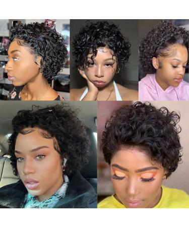 Pixie Cut Short Curly Lace Front Wig - Brazilian Virgin Human Hair 6 Inch, 180% Density - Pre Plucked for Black Women | 1B Color - Buy Online on GoSupps.com