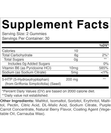 Vitamatic Sugar Free 5-HTP 200mg Gummies with B6 per Serving - 60 Pectin Based Gummes - Buy Online on GoSupps.com