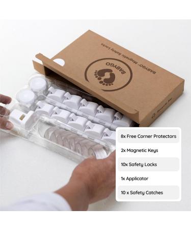 BabyGO Magnetic Cabinet Lock - 10 Locks + 8 Corner Protectors | Invisible Child Safety Solution for Closets & Drawers | White | International Shipping - Buy Online on GoSupps.com