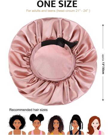 Satin Silk Hair Bonnet for Curly Hair | Adjustable Sleep Cap for Women | Double Layer | Pattern Design | Pink - Buy Online on GoSupps.com