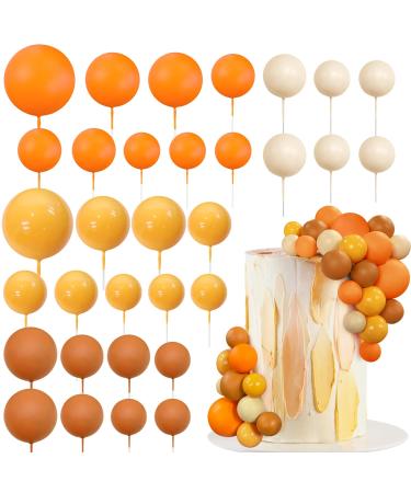 Ball Cake Topper Ball Cake Picks Colorful Pearl Ball Shaped Cupcake Insert Cake Topper for Bear Theme Birthday Party Favors Wedding Decoration Supplies (Orange Yellow Apricot Caramel)