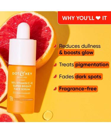 Dot.& Key 10% Vitamin C + E 5% Niacinamide Serum | Vitamin C Serum For Glowing Skin | Fades Dark Spots | Vit C Serum with Blood Orange & Pumpkin | For Uneven & Dull Skin | For All Skin Types | 30ml - Buy Online on GoSupps.com