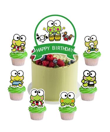 ICNYEKl 25 Big Eyed Frog Cupcake Topper Giant Big Eyed Frog Happy Birthday Cake Topper (Big-eyed frog cupcake topper)