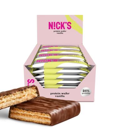 Nicks protein wafer bar vanilla |25% protein |203 calories |Low carb protein bar chocolate snacks without added sugar gluten -free (24 protein bars x 40g) vanilla 40 g (24 Pack)