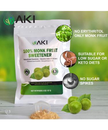 AKI Monk Fruit Powdered Brown Raw Sweetener (2 Oz / 57Gr) | Sugar-Free for Blended Beverages - Buy Online on GoSupps.com